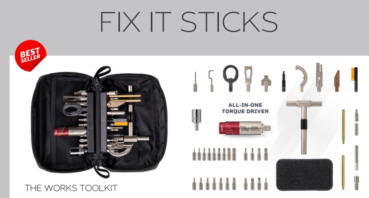 Fix It Sticks The Works Toolkit — zestaw z kluczem o ustalonym momencie, bitami, nasadkami i rękojeścią T